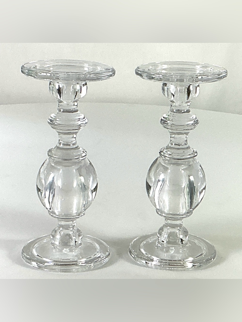Diamond star – 10” solid ,blown, glass candlesticks, candle holders – a pair